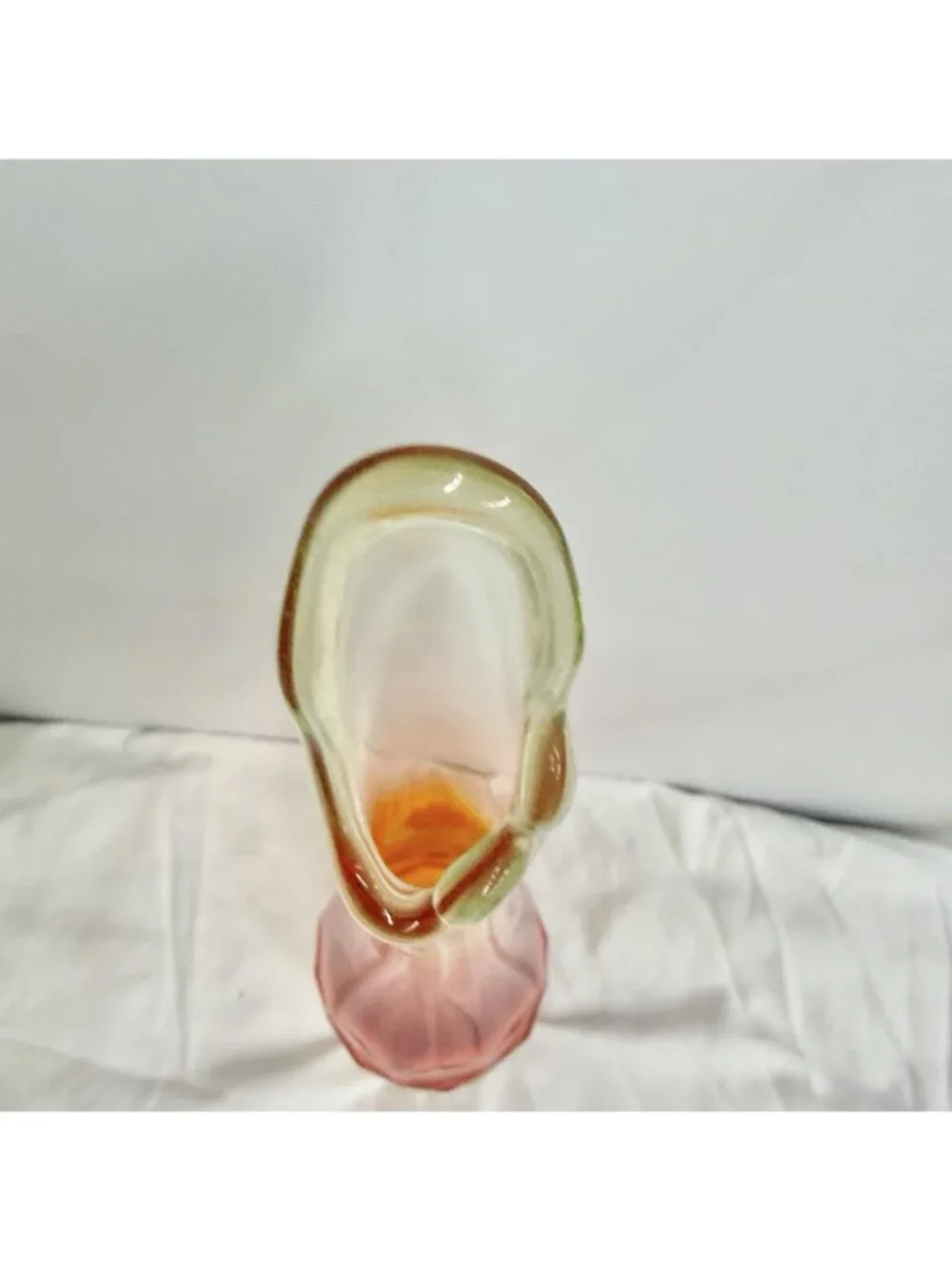 Vintage Amberina Art Glass Swung Vase Pedestal 14 Inch Orange Yellow MCM Decor